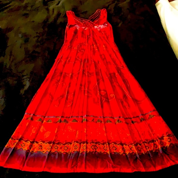DJI Vintage Red with Orange Multi Long Dress - Picture 2 of 6